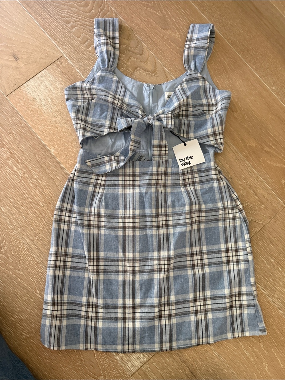 by the way. Blue and Cream Plaid Tie-Front Casual Dress